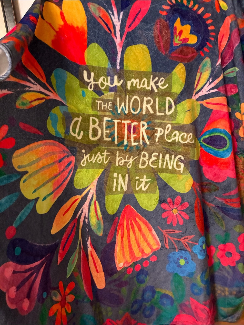 Colorful Natural Life Floral Graphic blanket - "You Make The World Better" - Picture 2 of 2